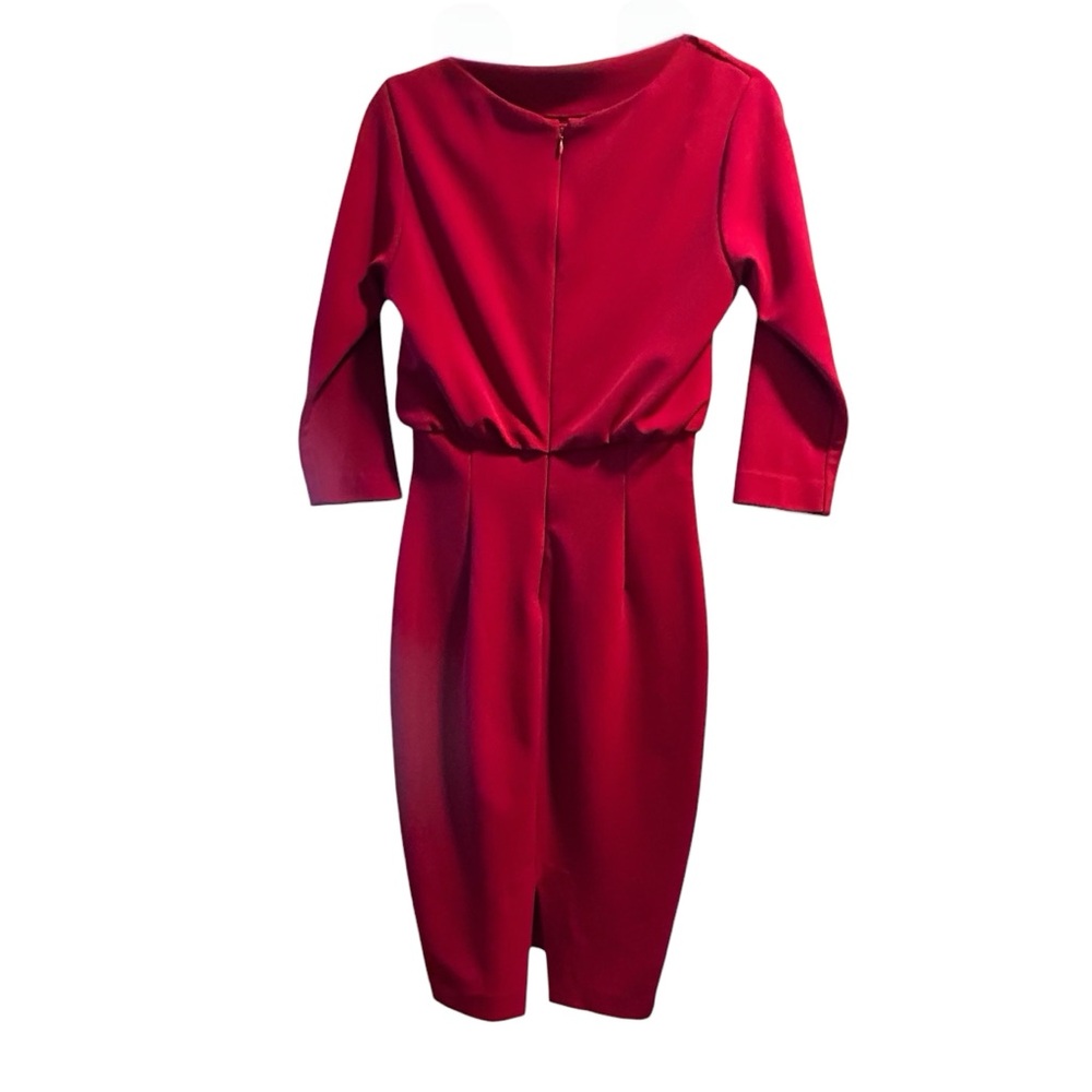 Badgley Mischka Red Boat Neck Blouson Sheath Dress Textured Knit Size Xs — image 7 of 8